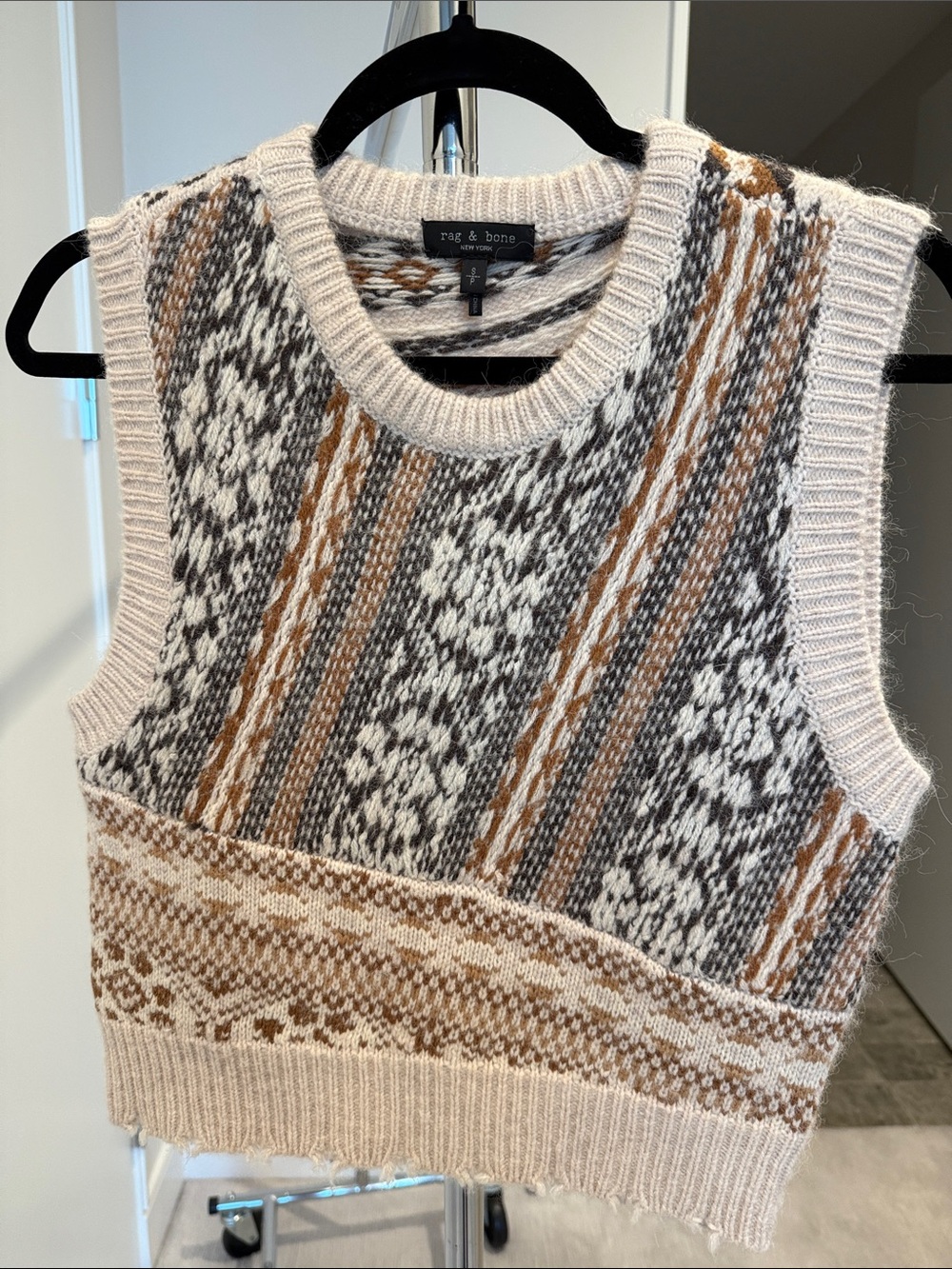 rag & bone Cream, Brown & Gray Fair Isle Knit Sweater Vest